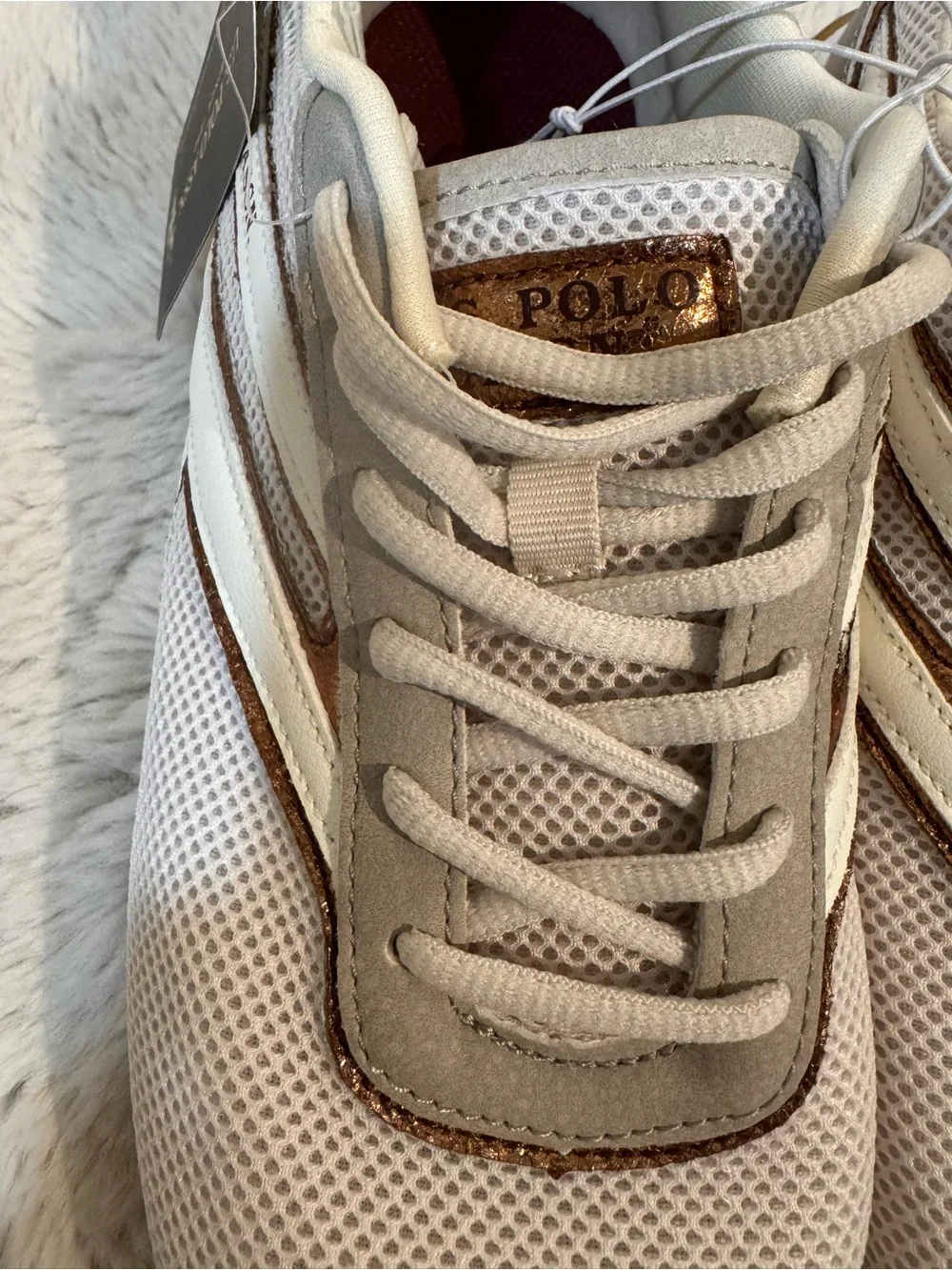 U.S. Polo Assn. Women’s White Mesh Trainer with Metallic Accents size 10